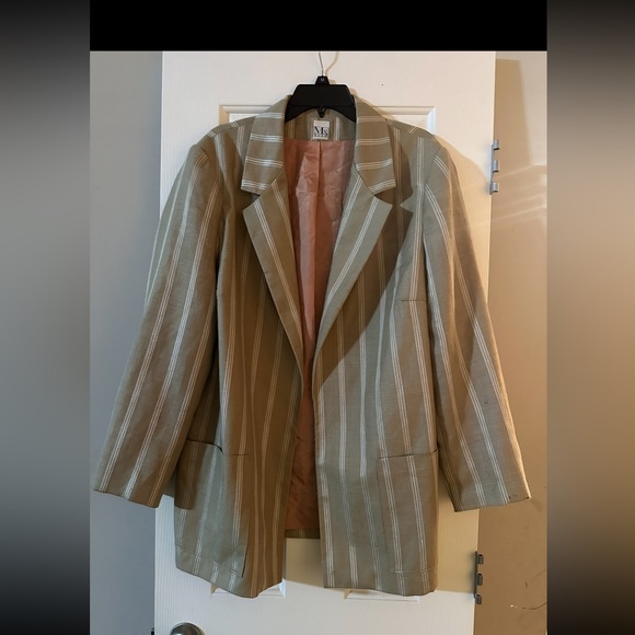 Vintage Ms Russ Women's Blazer Long Sleeve Stripes Tan Size L - Picture 2 of 9